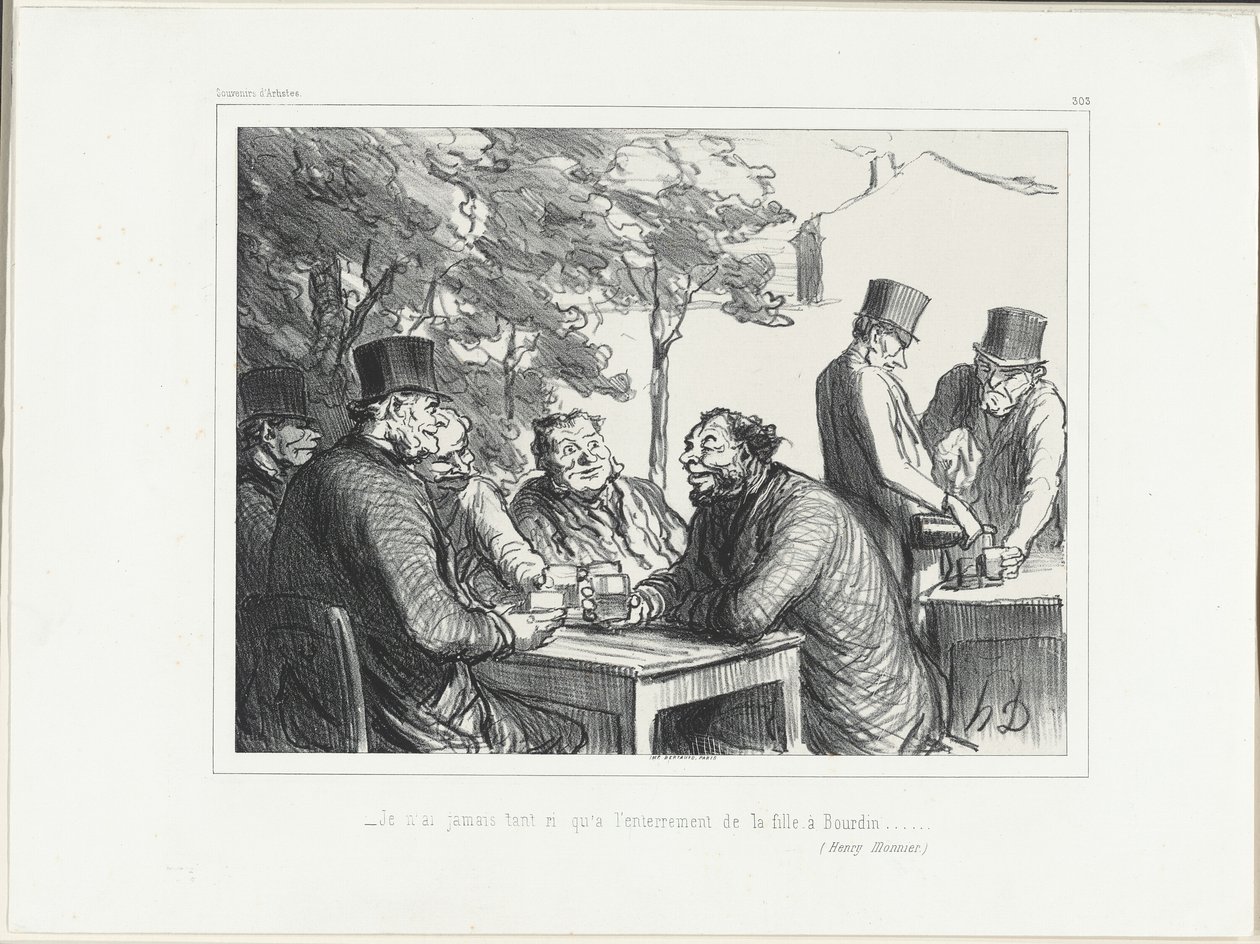 "- Jeg har aldrig grinet så meget som til begravelsen af Bourdins datter......." (Henri Monnier), plade 303 fra Souvenirs d