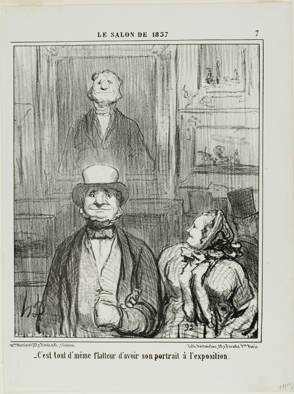 "- Det er virkelig ret smigrende at få sit portræt udstillet på Salonen," planche 7 fra Le Salon de 1857 af Honoré Victorin Daumier