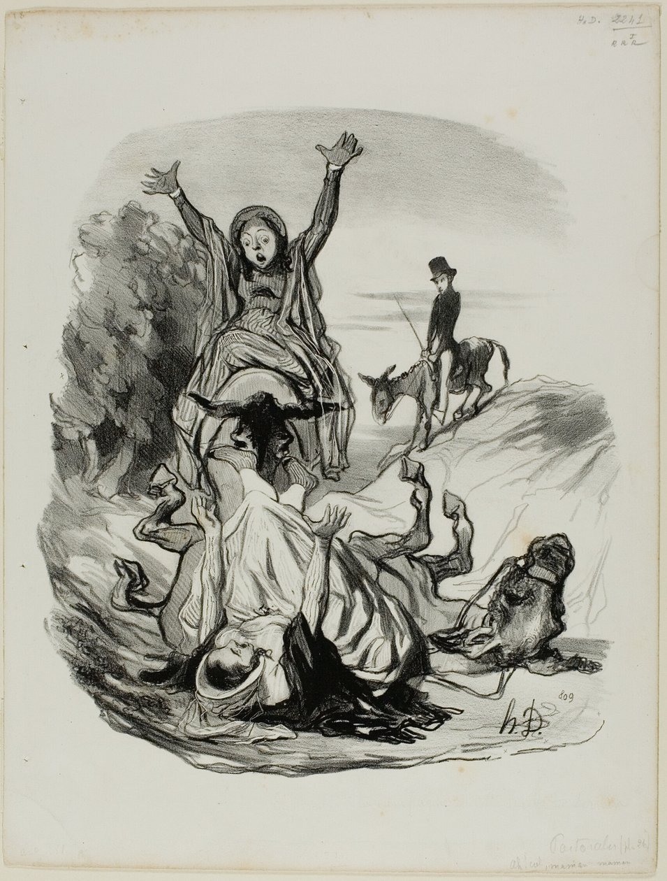 "- Åh gud, mor, mor! ........ For himlens skyld..... min datter, min datter!!!," plade 26 fra Pastorales af Honoré Victorin Daumier