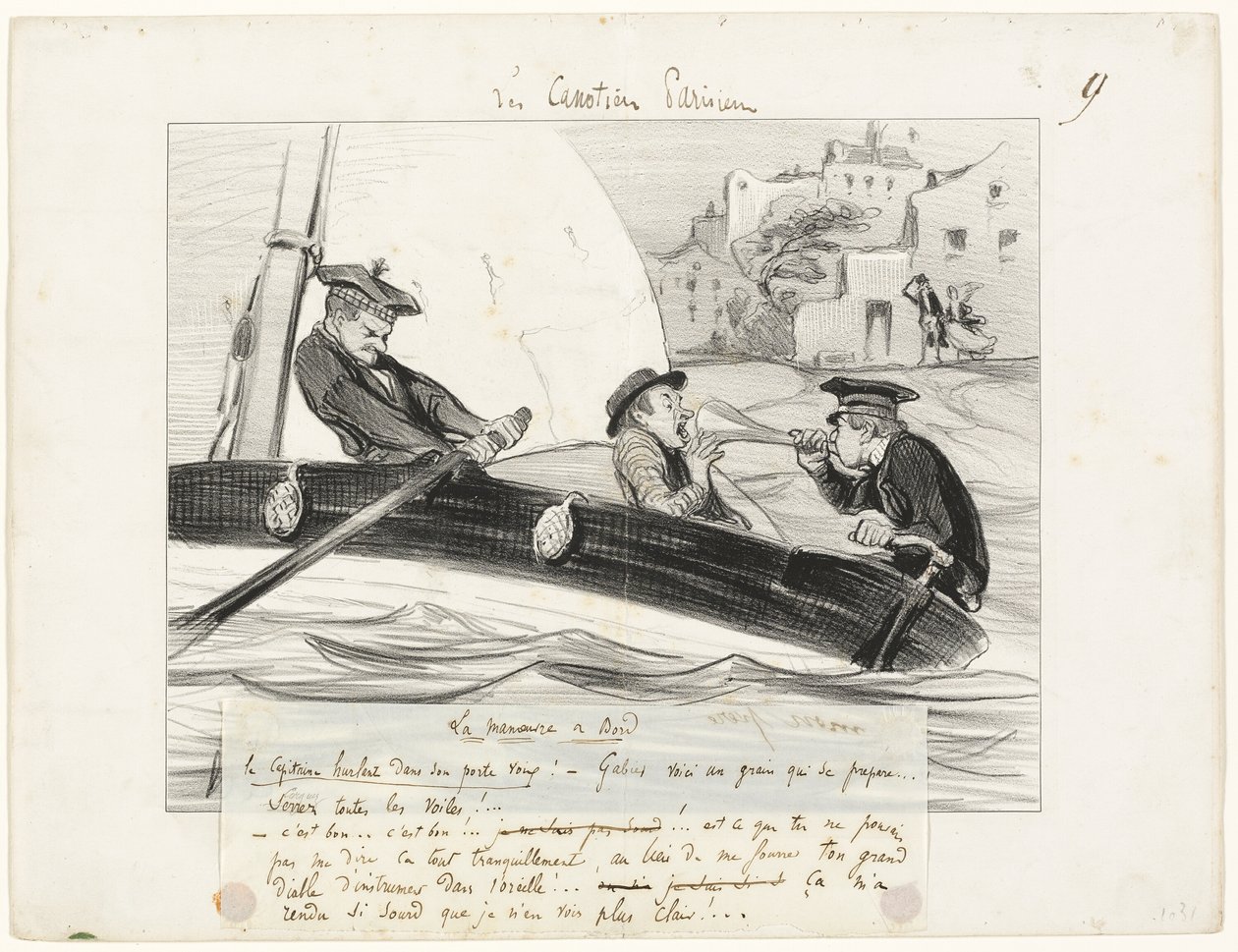 En bådmanøvre, plade ni fra Les Canotiers Parisiens af Honoré Victorin Daumier