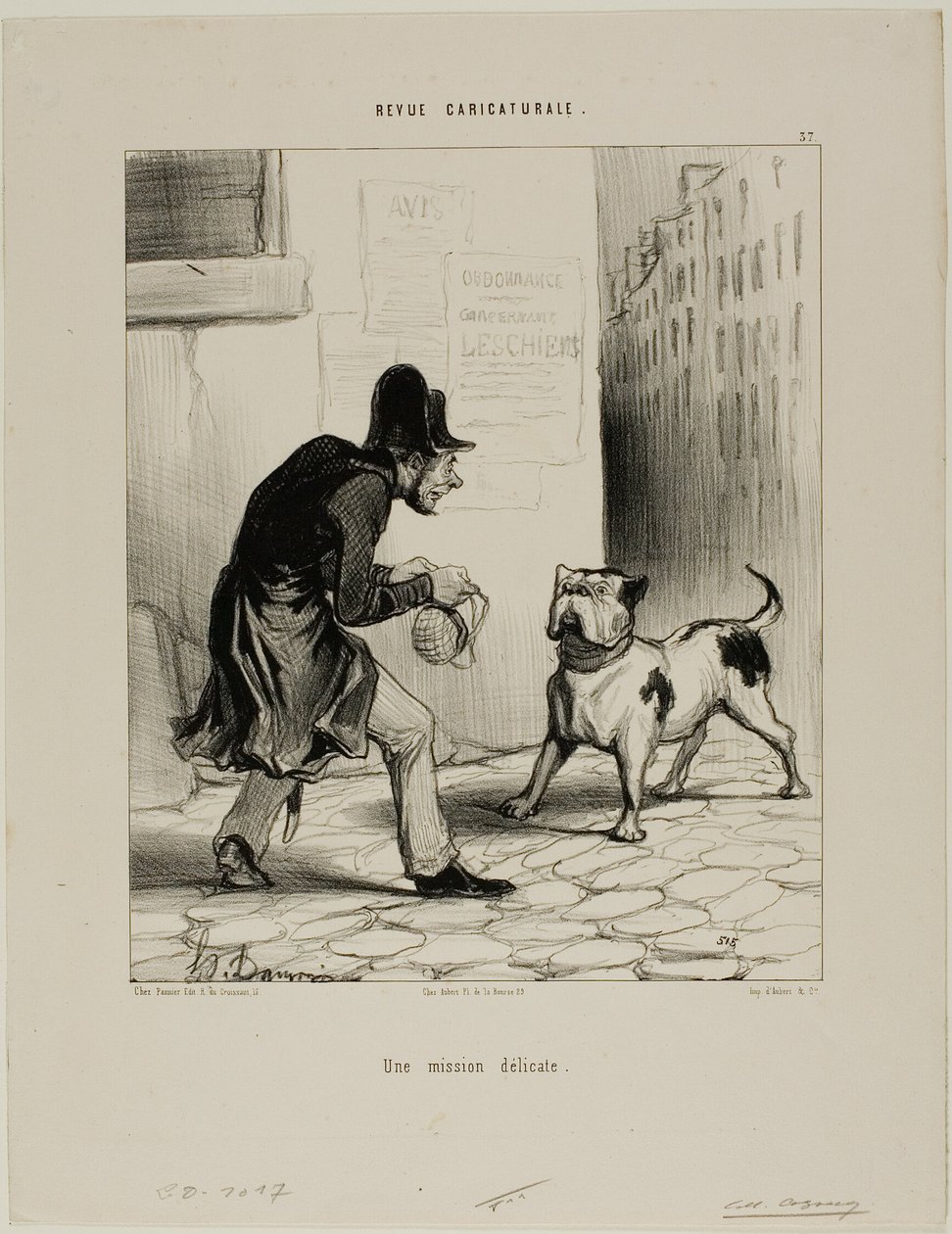 En delikat opgave, plade 37 fra Revue Caricaturale af Honoré Victorin Daumier