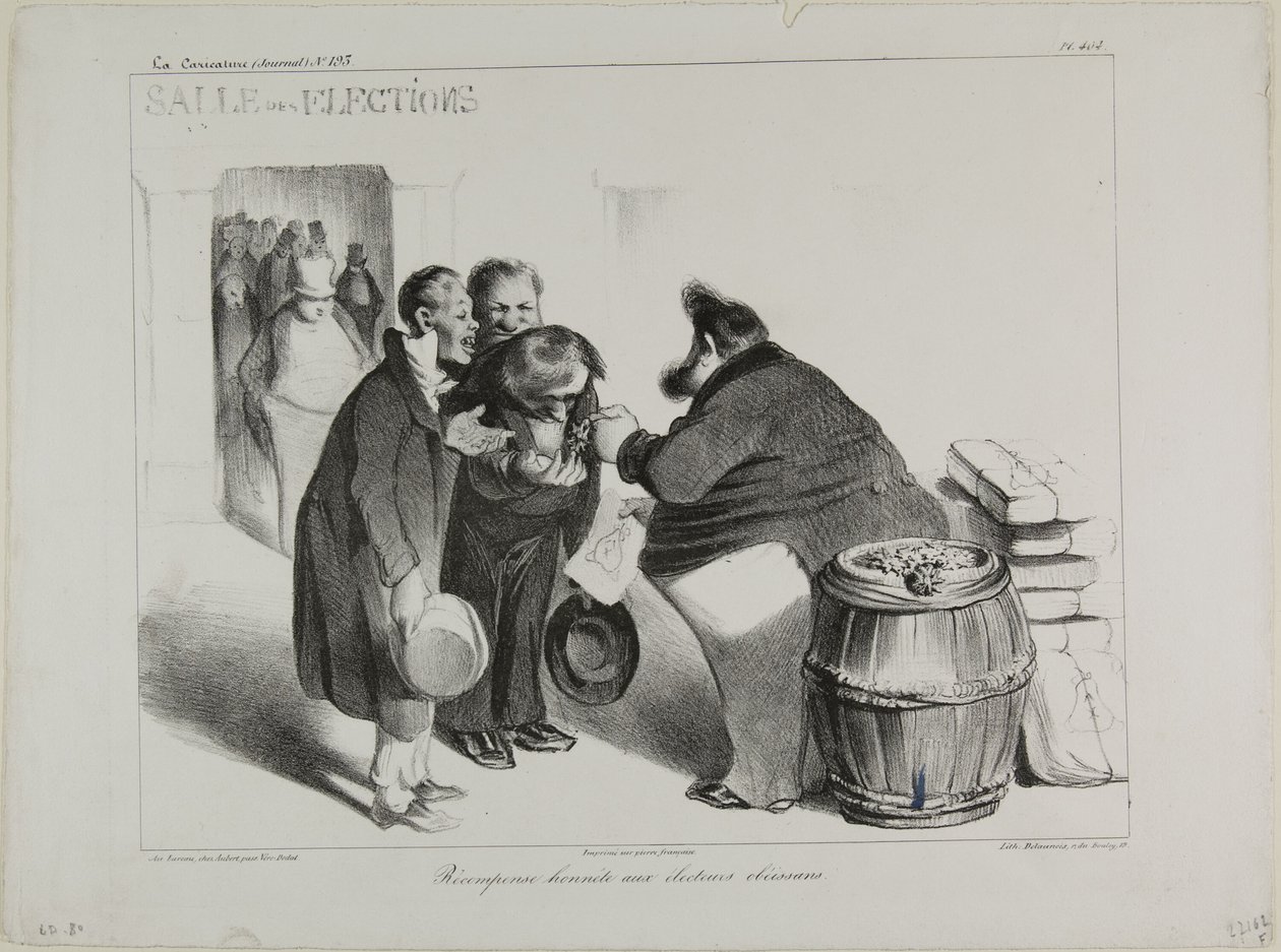 En retfærdig belønning til pligtopfyldende vælgere, plade 404 af Honoré Victorin Daumier