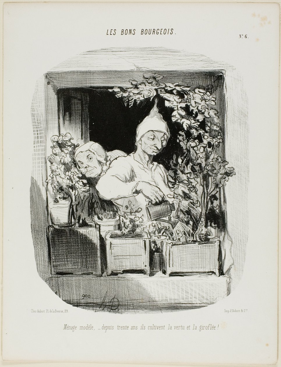 Et mønsterægteskab: I tredive år har de dyrket dyd og nelliker, planche seks fra Les Bons Bourgeois af Honoré Victorin Daumier