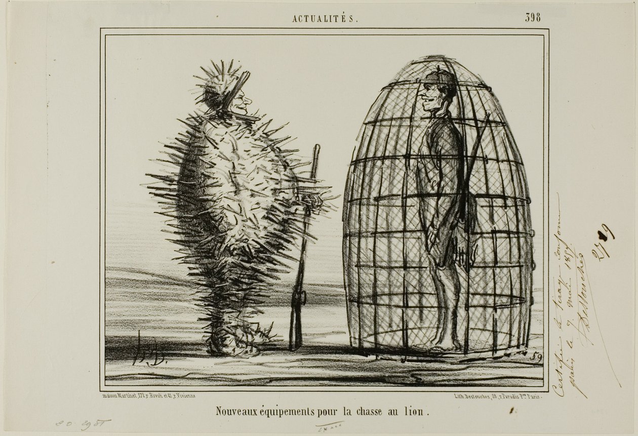 En ny dragt til løvejagten, plade 395 fra Actualités af Honoré Victorin Daumier