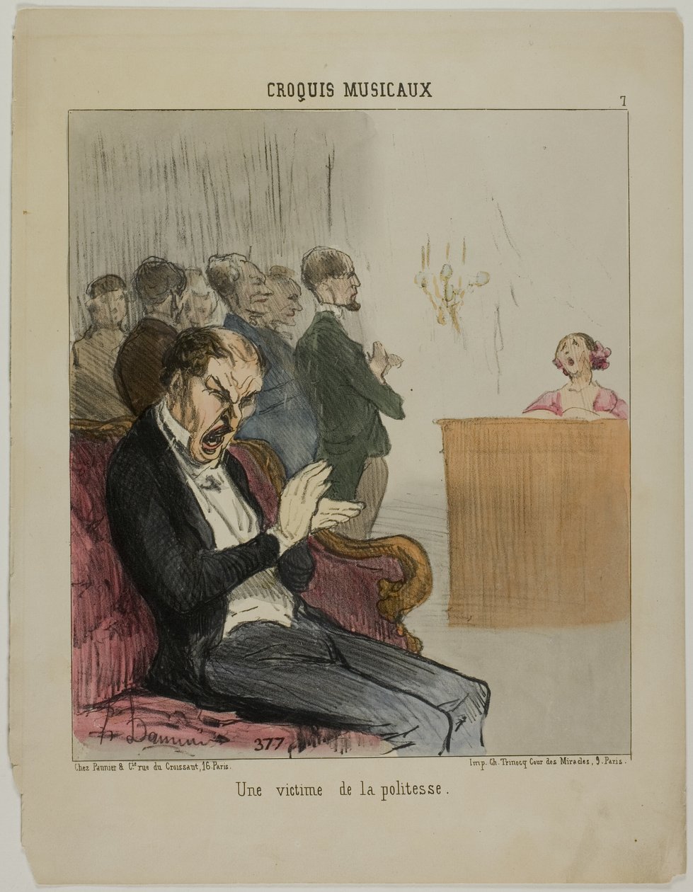Et offer for sin egen høflighed, plade 7 fra Croquis Musicaux af Honoré Victorin Daumier