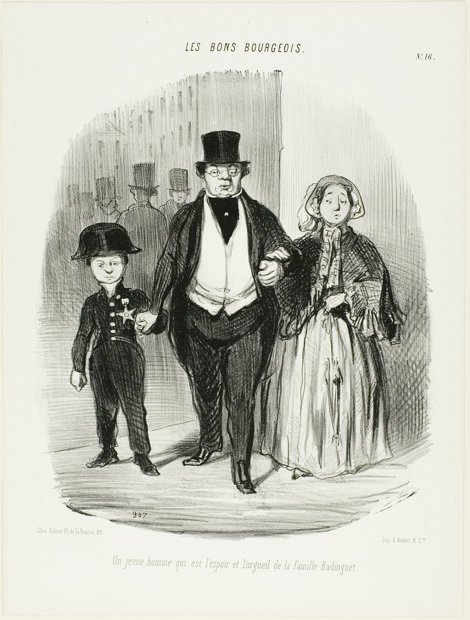 En ung mand, der er familien Badinguets stolthed og håb, planche 16 fra Les Bons Bourgeois af Honoré Victorin Daumier