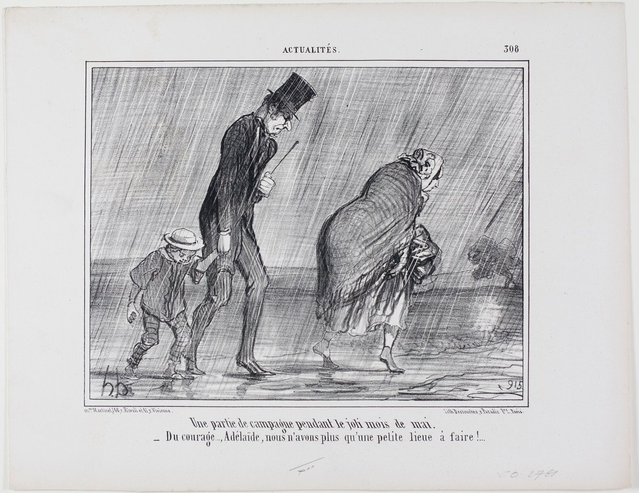 En udflugt på landet i den smukke maj måned. "- Mod... Adelaïde det er bare endnu en liga at gå," plade 308 fra Actualités af Honoré Victorin Daumier