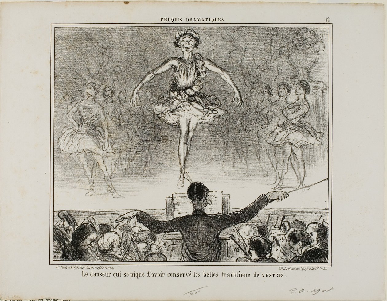 En danser, der hævder at have bevaret den store tradition for VESTRI, plade 12 fra Croquis Dramatiques af Honoré Victorin Daumier