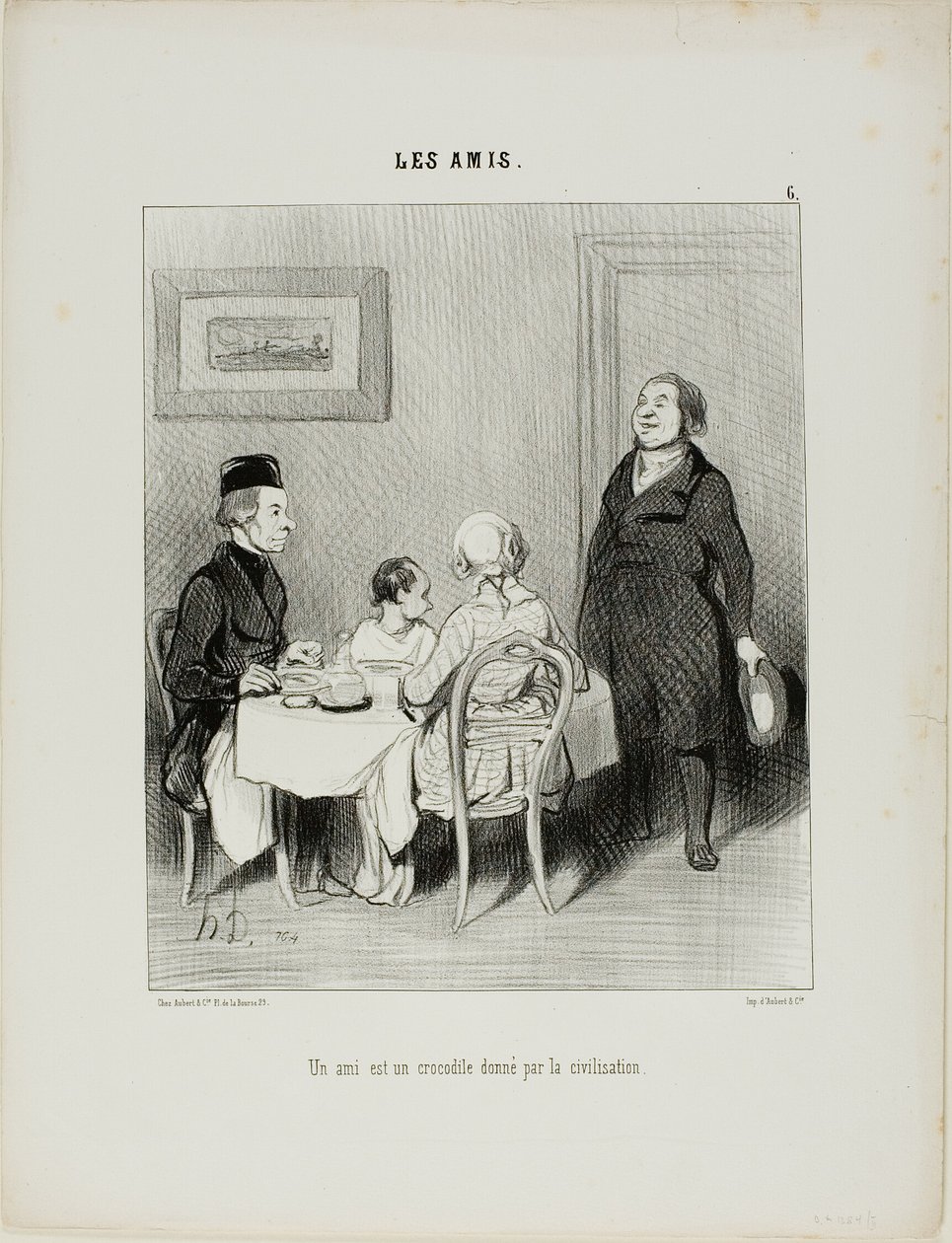 En ven er en krokodille produceret af civilisationen, planche 6 fra Les Amis af Honoré Victorin Daumier