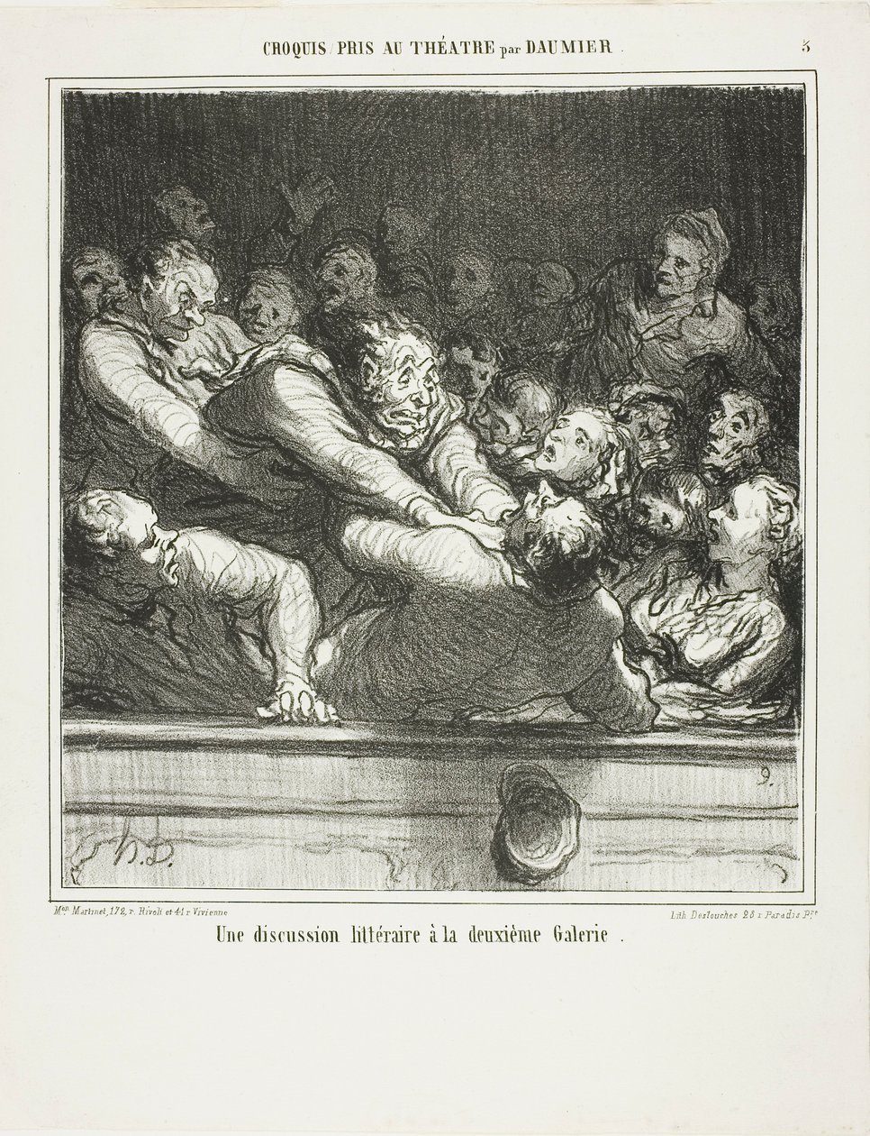 Et litterært argument på andet niveau, planche 3 fra Croquis Pris Au Théatre par Daumier af Honoré Victorin Daumier