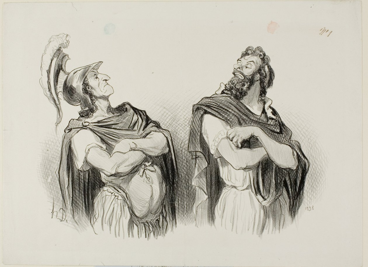 Achilleus og Agamemnon. Achilleus: "- Og hvad rager dit Troja mig!", plade 1 fra Physionomies Tragiques af Honoré Victorin Daumier