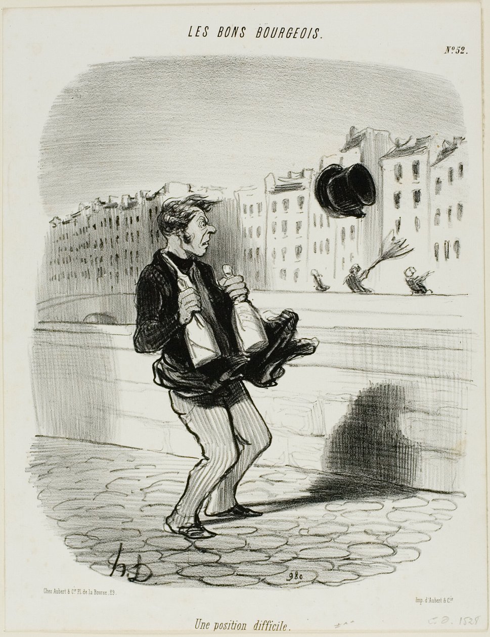 En akavet situation, planche 52 fra Les Bons Bourgeois af Honoré Victorin Daumier