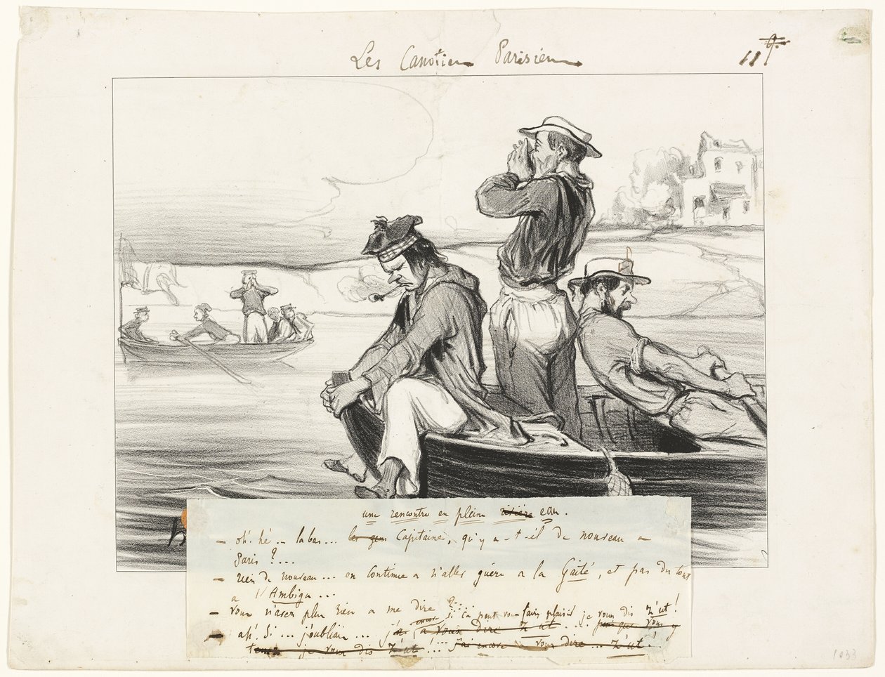 Et møde i åbent vand, planche 11 fra Les Canotiers Parisiens af Honoré Victorin Daumier