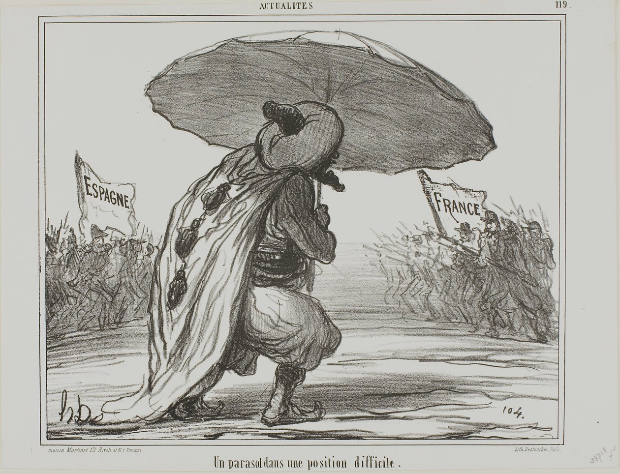En paraply i en vanskelig position, planche 119 fra Actualités af Honoré Victorin Daumier