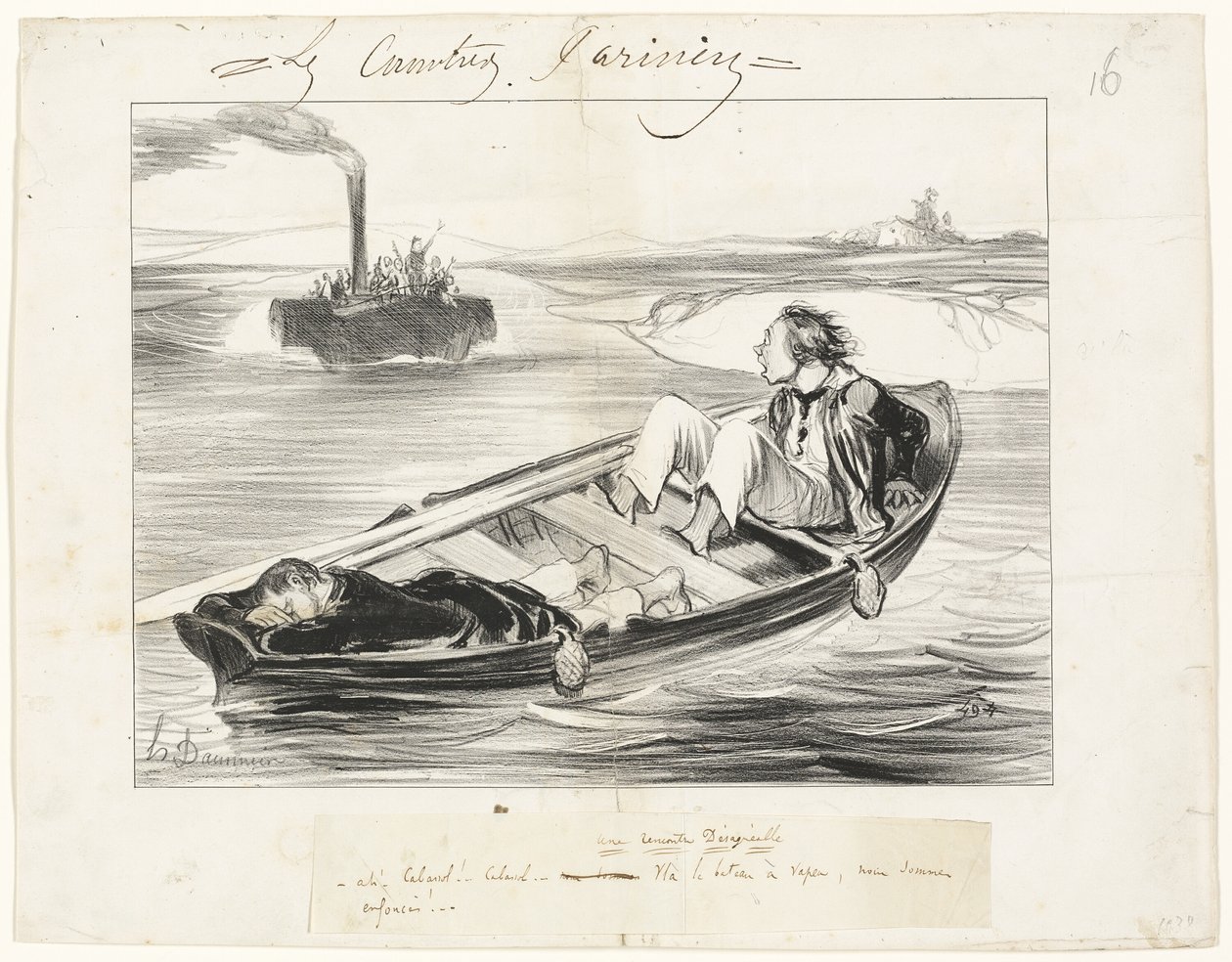 Et ubehageligt møde, planche 16 fra Les Canotiers Parisiens af Honoré Victorin Daumier