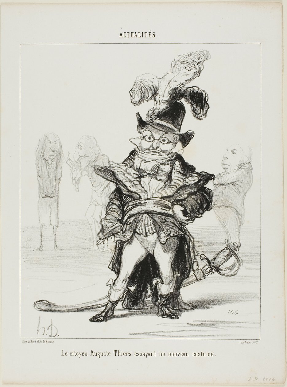 Borger Thiers prøver et nyt kostume, plade 114 fra Actualités af Honoré Victorin Daumier