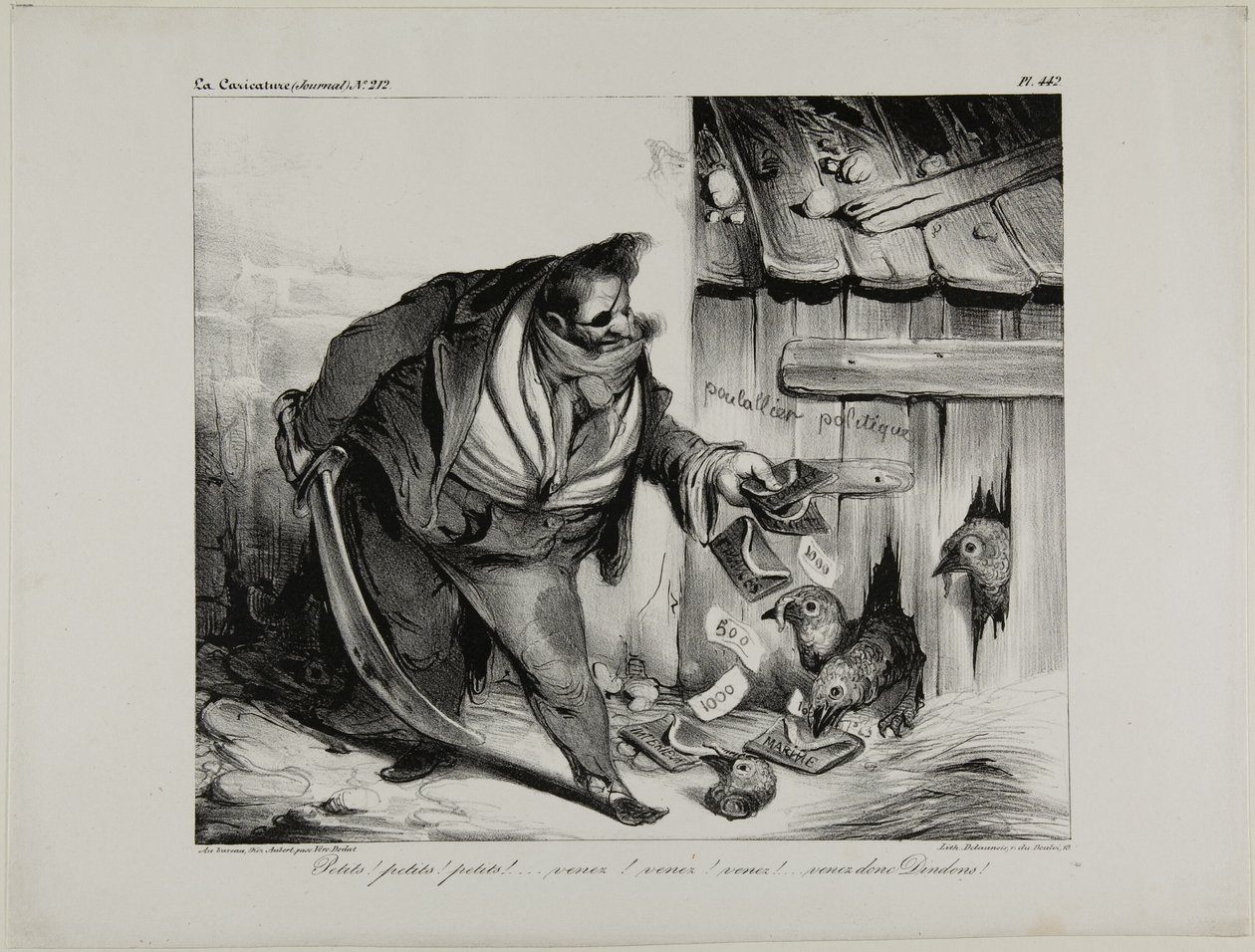 Kom her lille kylling, Chick..... Kylling... Kylling, kom små kalkuner, plade 442 af Honoré Victorin Daumier