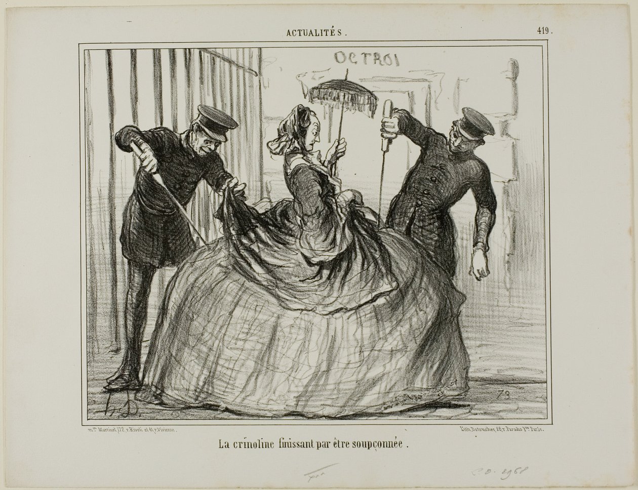 Crinoliner bliver pludselig mistænkelige, plade 419 fra Actualités af Honoré Victorin Daumier