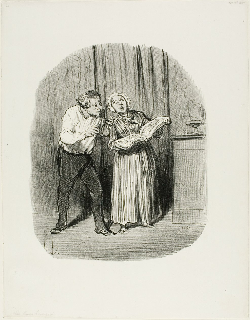 Ulempen ved at gifte sig med en kvinde med et såkaldt kunstnerisk talent, planche 77 fra Les Bons Bourgeois af Honoré Victorin Daumier