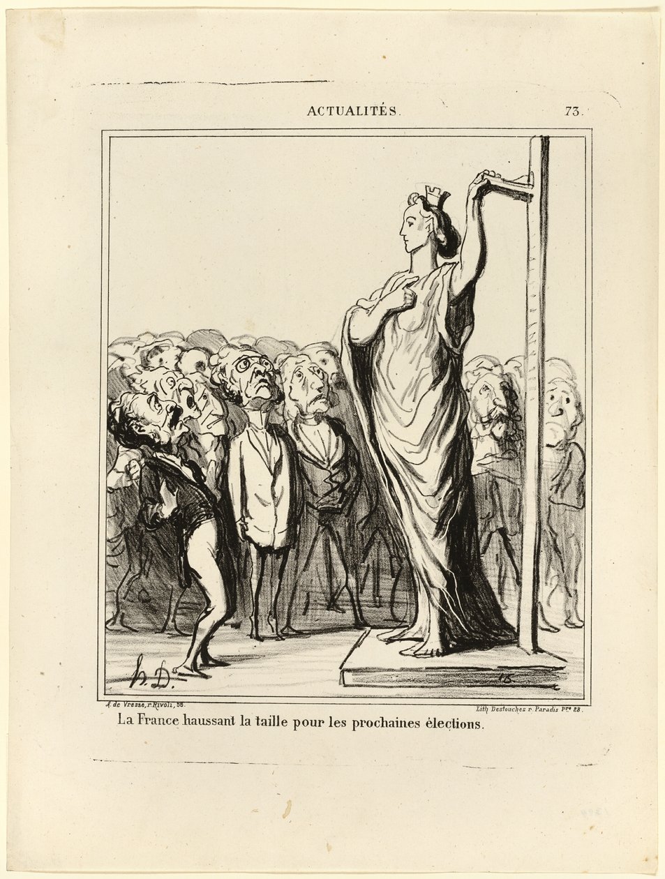 Frankrig forbereder sig på at få sine kandidater til at bestå målingen af standarder, opslag 73 fra Actualités af Honoré Victorin Daumier
