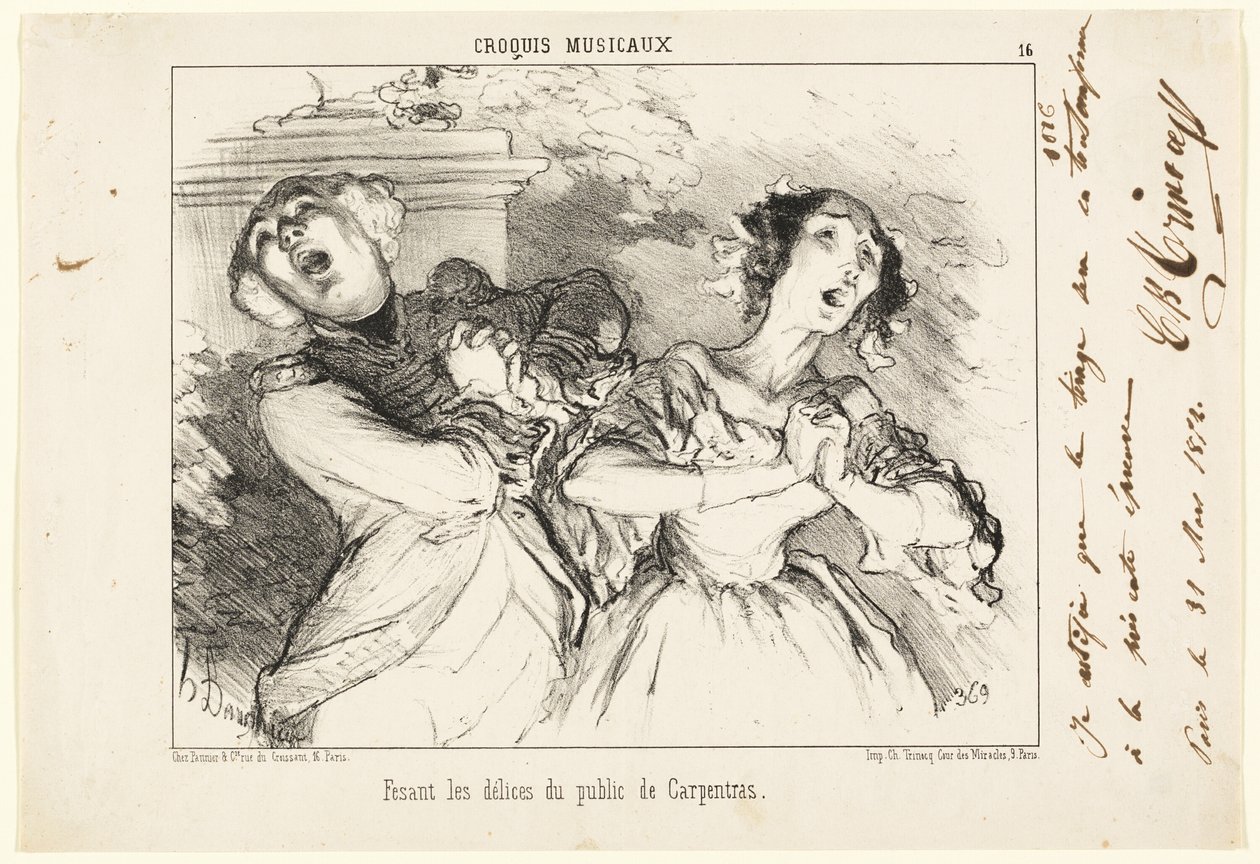 Giver publikum glæden ved Carpentras, plade 16 fra Croquis Musicaux af Honoré Victorin Daumier