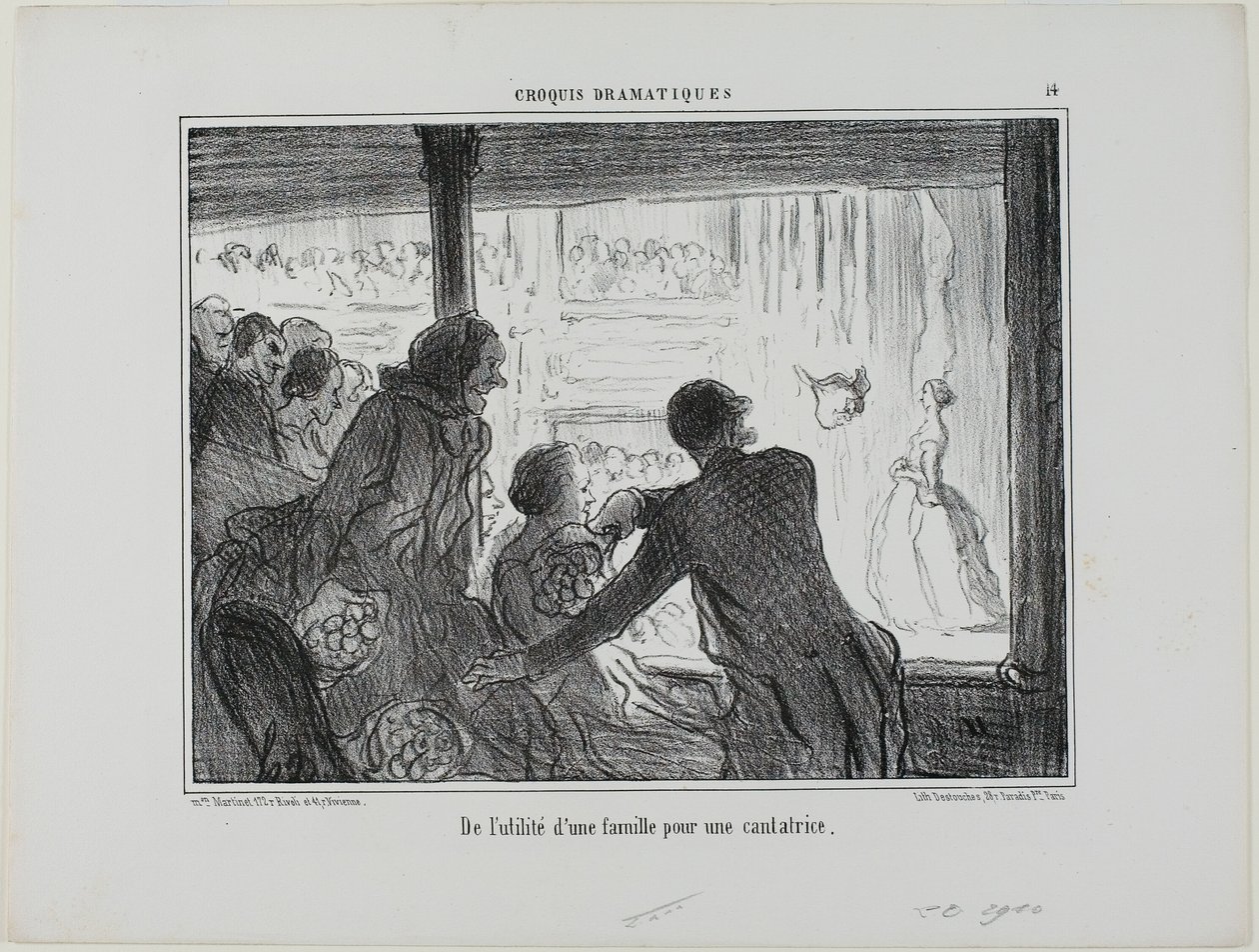 Hvor nyttigt det er for en operasanger at have en familie, planche 14 fra Croquis Dramatiques af Honoré Victorin Daumier