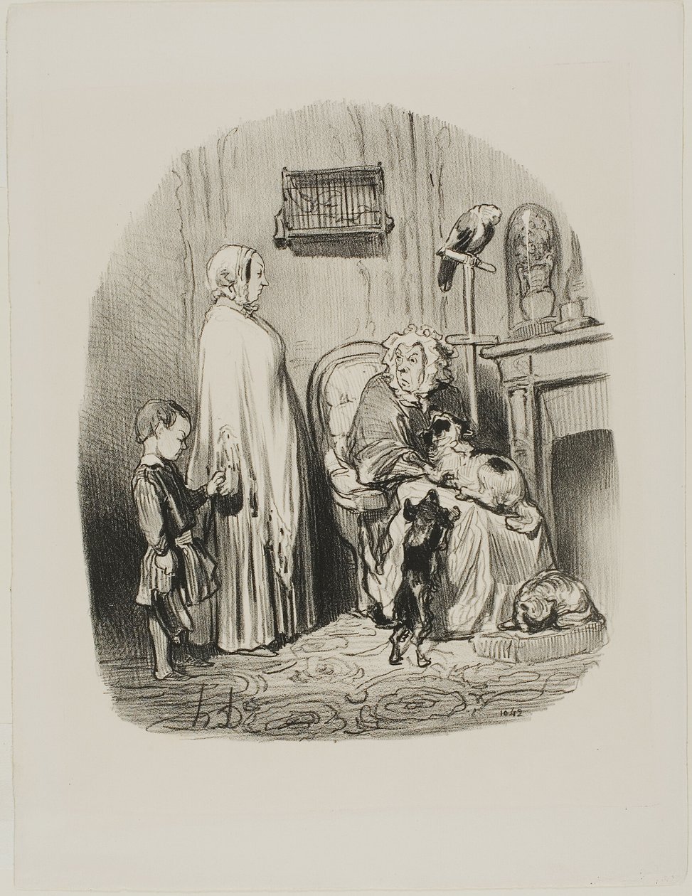 "Jeg udlejer ikke til folk med børn", plade 14 fra Locataires Et Propriétaires af Honoré Victorin Daumier
