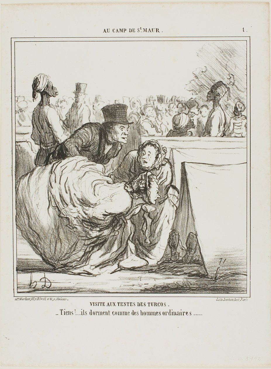 "Jeg vil ikke ud på så dybt vand.... der er helt sikkert store fisk derinde!", plade 1 fra Enfantillages. af Honoré Victorin Daumier
