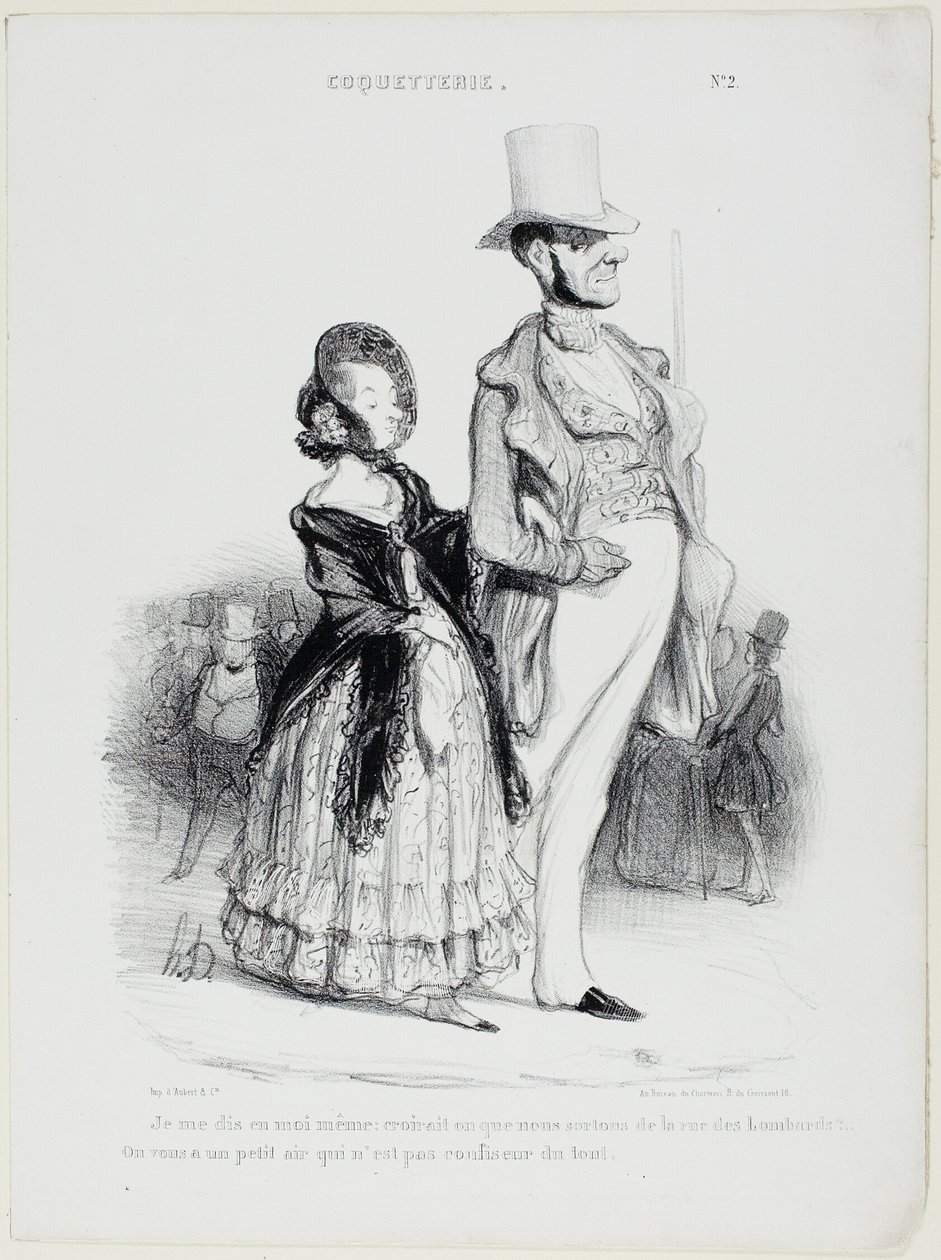 "Jeg siger til mig selv: Ville nogen tro, at vi kommer fra Rue des Lombards... Vi ligner slet ikke konditorer," plade 2 fra Coquetry af Honoré Victorin Daumier