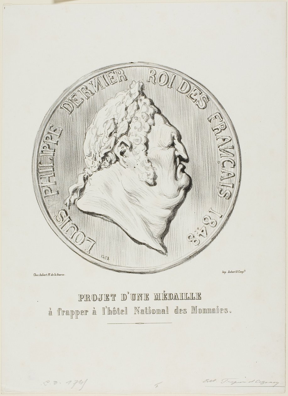 Louis-Philippe, den sidste franske konge 1848. Design til en medalje, der skal fremstilles af den nationale mønt. af Honoré Victorin Daumier