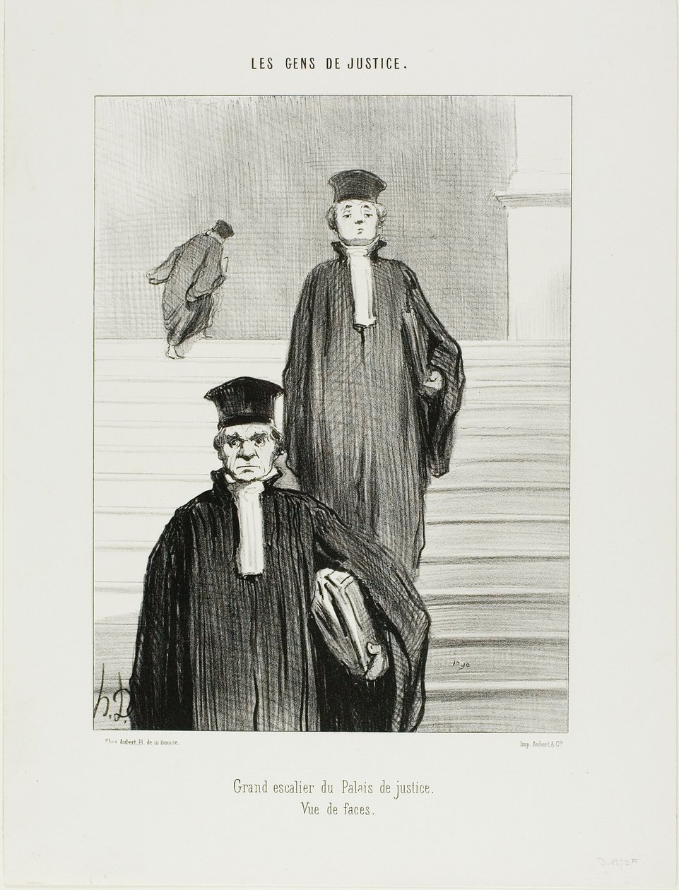 Hovedtrappen i justitsministeriets palads. Set forfra, planche 36 fra Les Gens De Justice af Honoré Victorin Daumier