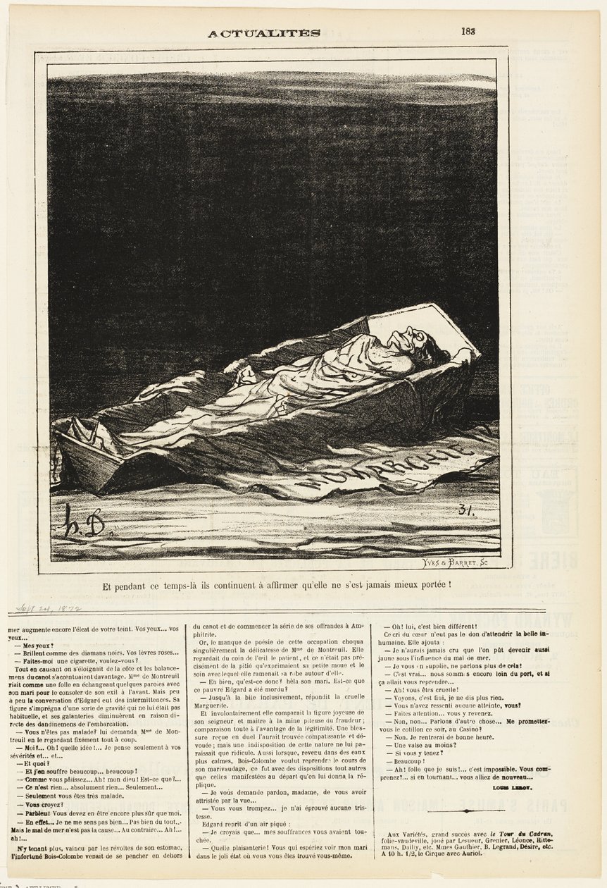 I mellemtiden bliver de ved med at insistere på, at hun aldrig har haft det bedre, plade 183 fra Actualités af Honoré Victorin Daumier
