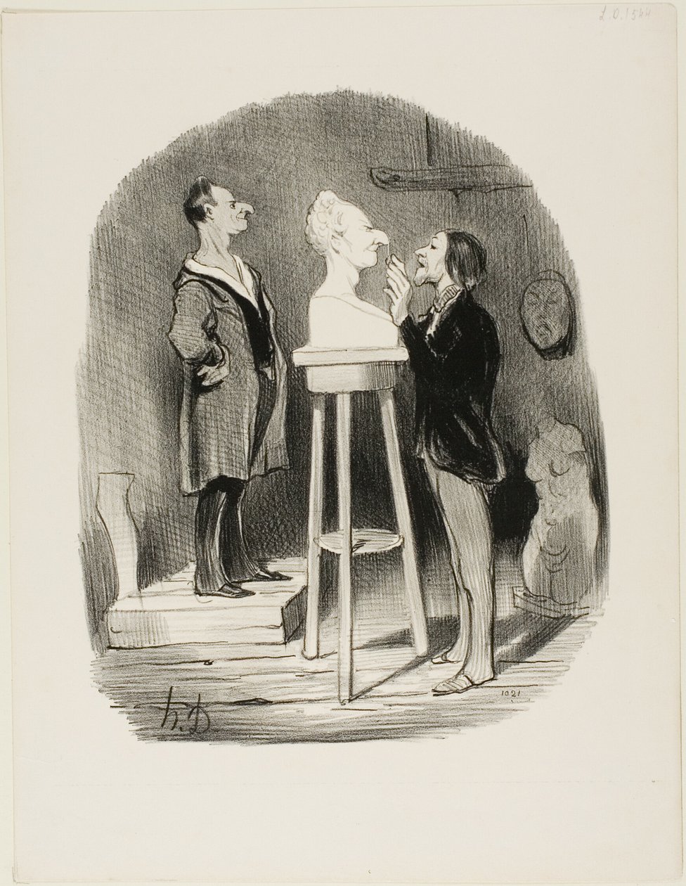 Monsieur Filochard, tidligere butiksindehaver, pensioneret, føler behov for at videregive sin buste i marmor til selv den fjerneste eftertid, plade 68 fra Les Bons bourgeois af Honoré Victorin Daumier