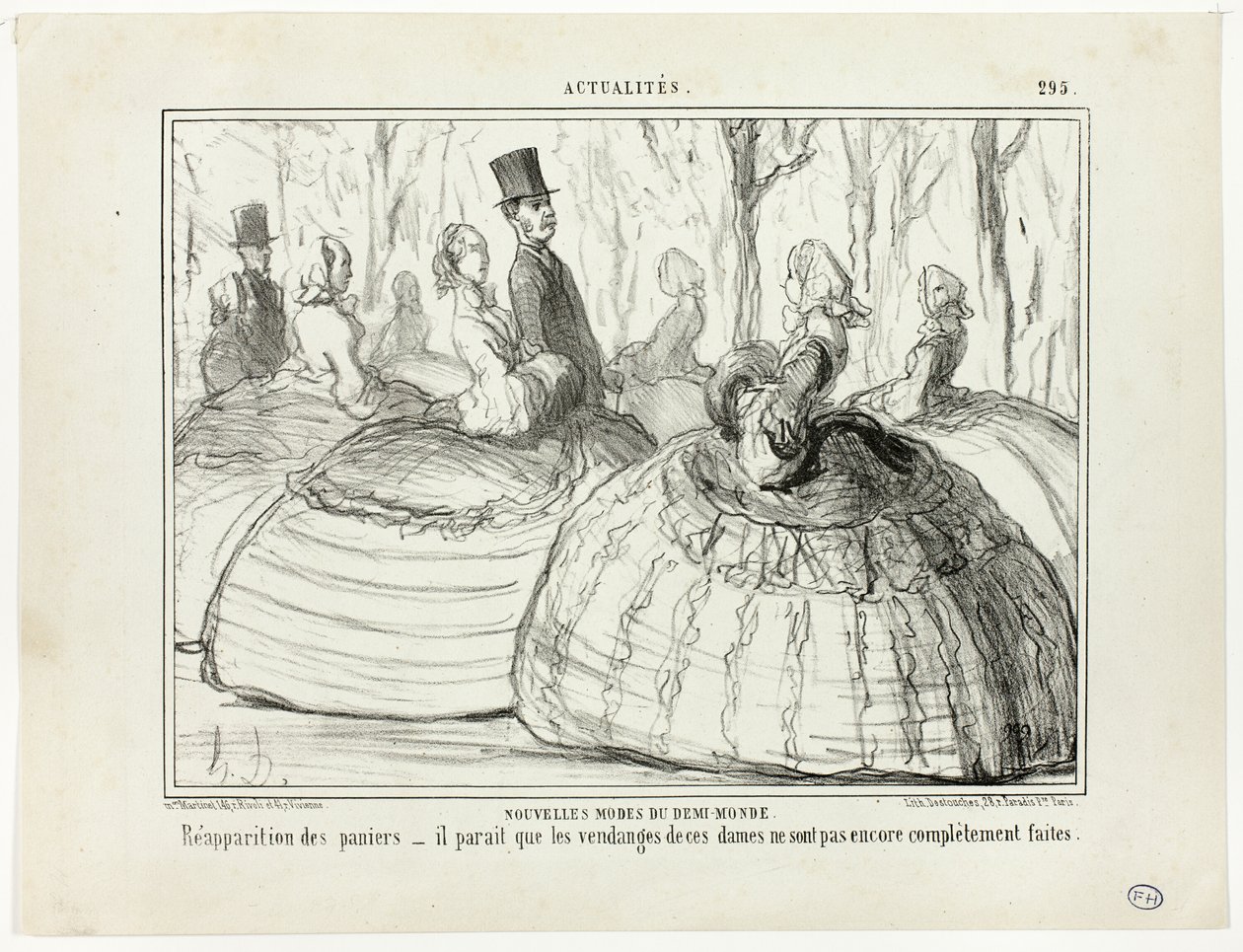 Ny mode i den halve verden. Kurvene dukker op igen - det ser ud til, at disse damer endnu ikke er helt færdige med deres høst, plade 295 fra Actualités af Honoré Victorin Daumier