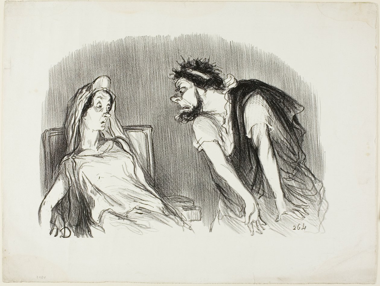 Oedipe. "- Da mit sværd skar ind i hans blødende hjerte - Du skælver Madame - Det var dengang, verden faldt fra hinanden," plade ti fra Physionomies tragiques af Honoré Victorin Daumier