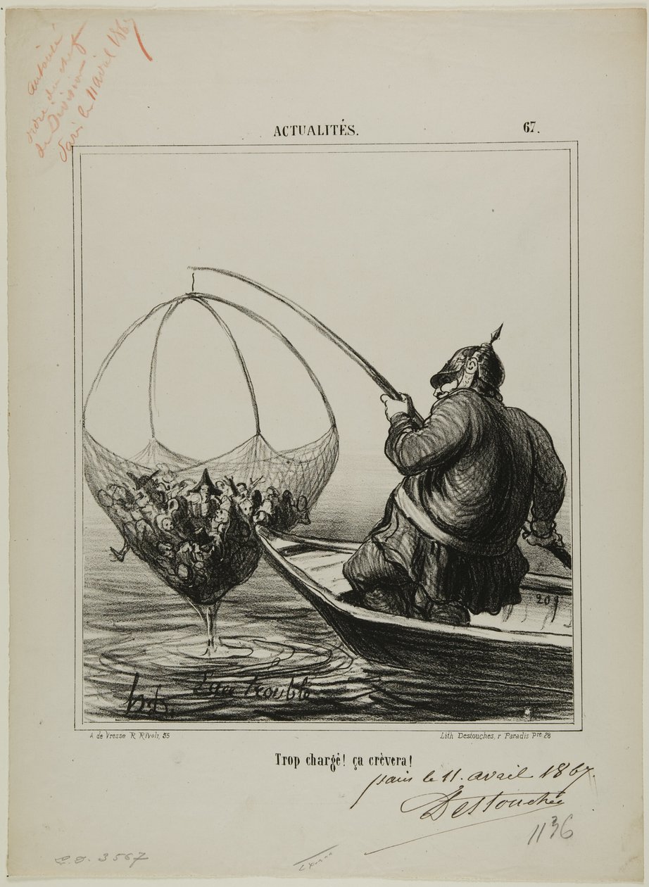 "Overbelastet! Den vil sprænge!", plade 67 fra Actualités af Honoré Victorin Daumier