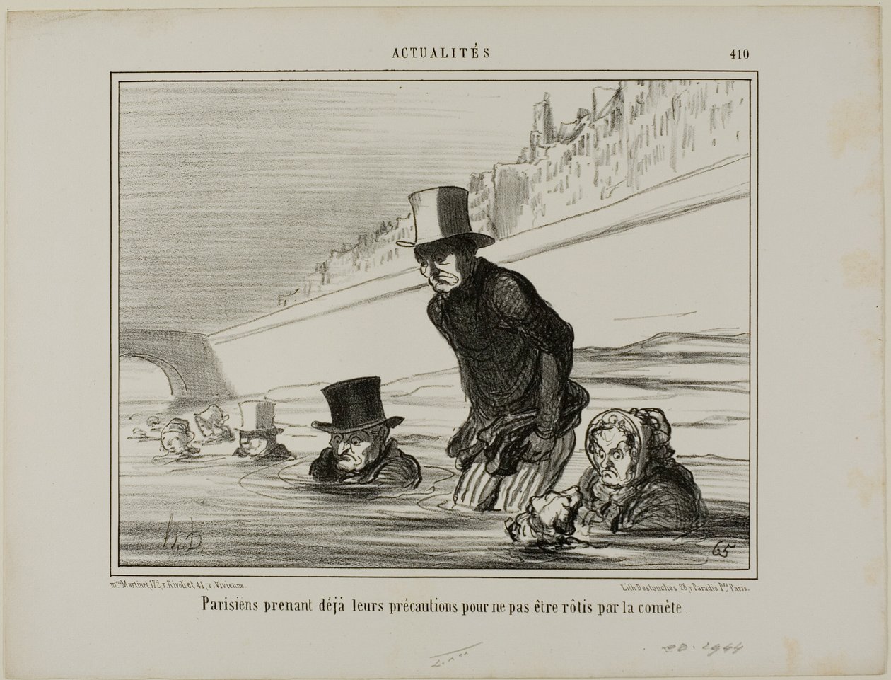 Pariserne tager allerede deres forholdsregler for at undgå at blive ristet af kometen, plade 410 fra Actualités af Honoré Victorin Daumier