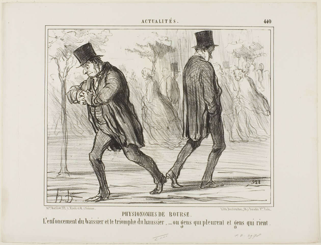 Fysiognomi på børsen. Baissierens fortvivlelse og haussierens triumf - eller gråd og latter, plade 440 fra Actualités af Honoré Victorin Daumier