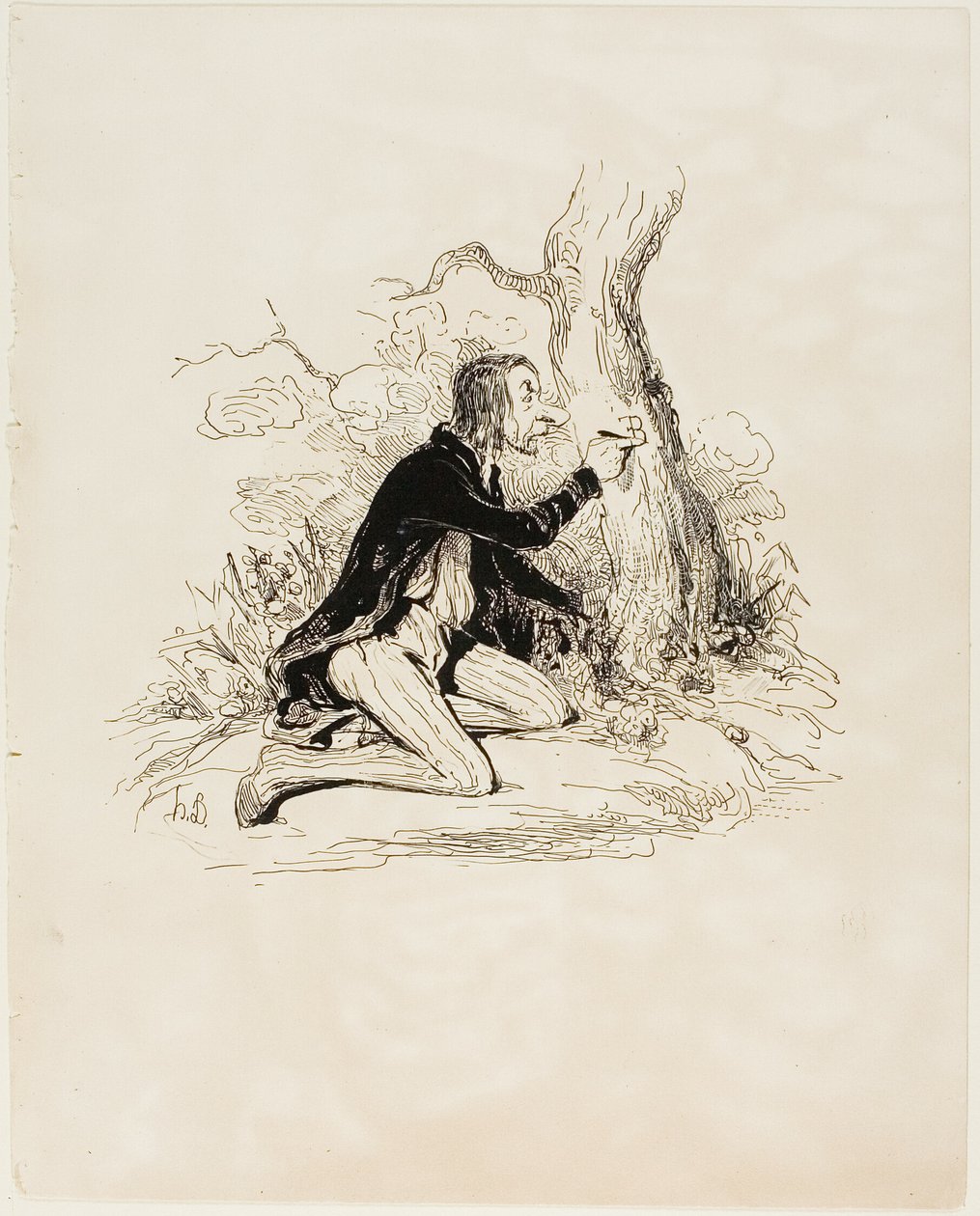 Stakkels unge mand! Bare et brev mere, og hans moralske situation ville blive helt klar, planche 1 fra Sentimens Et Passionsa af Honoré Victorin Daumier