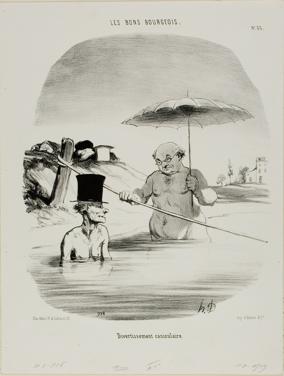 Afslapning under hundedagene, tallerken 33 fra Les Bons Bourgeois af Honoré Victorin Daumier