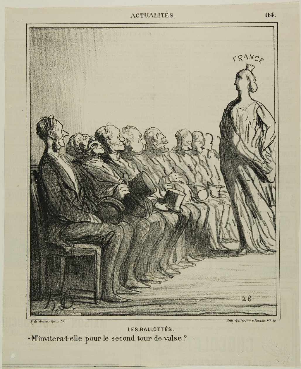 Valg til Europa-Parlamentet. "- Vil hun invitere mig til endnu en vals", plade 114 fra Actualités af Honoré Victorin Daumier