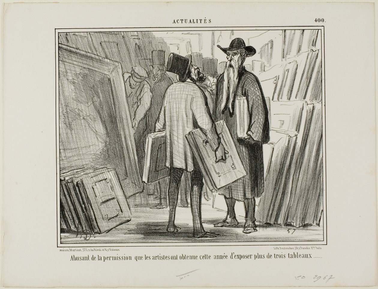 Nogle kunstnere udnytter dette års tilladelse til at udstille mere end tre malerier, plade 400 fra Actualités af Honoré Victorin Daumier