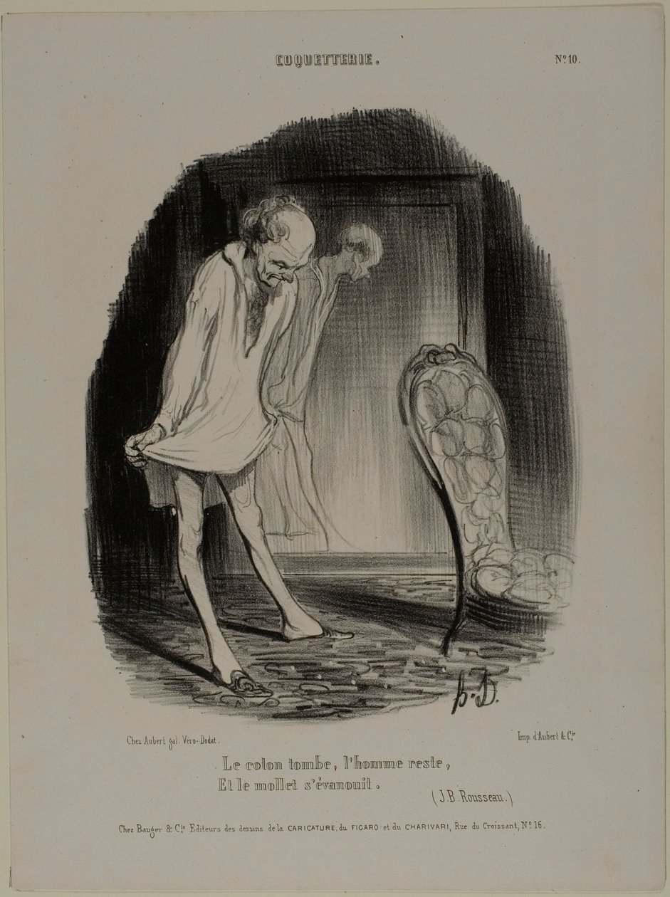 Bomuldskjolen falder, manden bliver tilbage, og kalven falmer (J.B. Rousseau), planche 10 fra Coquetterie af Honoré Victorin Daumier
