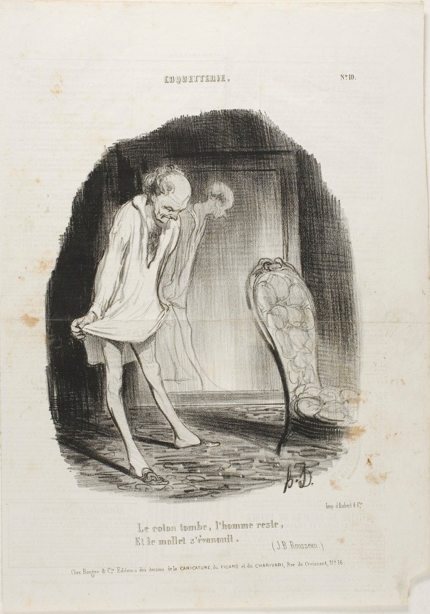 Kjolen falder, manden bliver tilbage, og benene ryster. (J.B. Rousseau), planche 10 fra Coquetterie af Honoré Victorin Daumier
