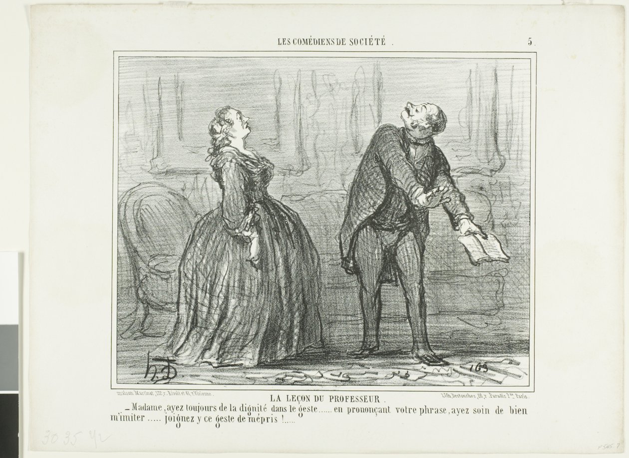 Professorens lektie, planche fem fra Les Comédiens de Société af Honoré Victorin Daumier