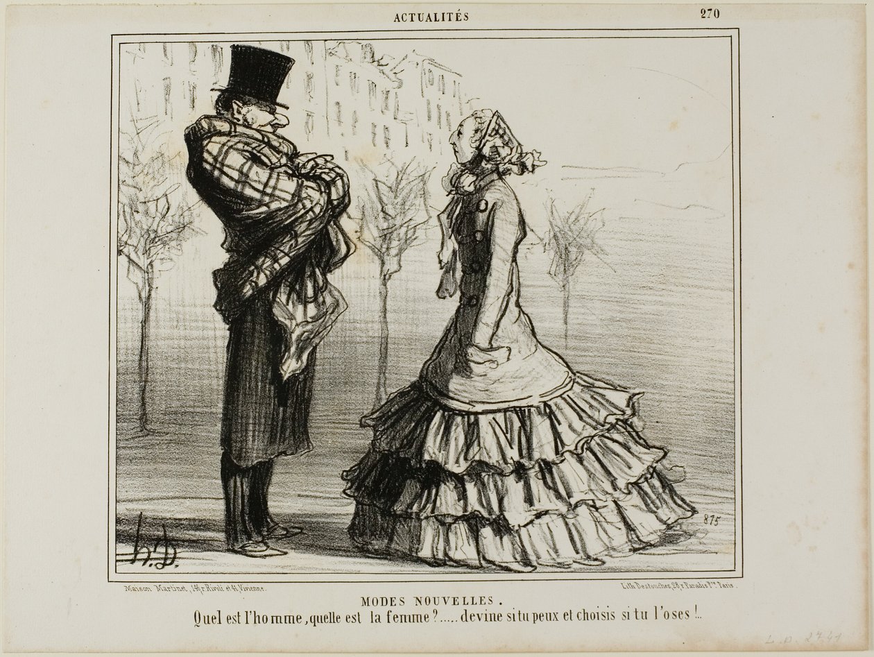 Den nye mode. Hvem er manden, hvem er kvinden... gæt, hvis du kan, og vælg, hvis du tør, plade 270 fra Actualités af Honoré Victorin Daumier