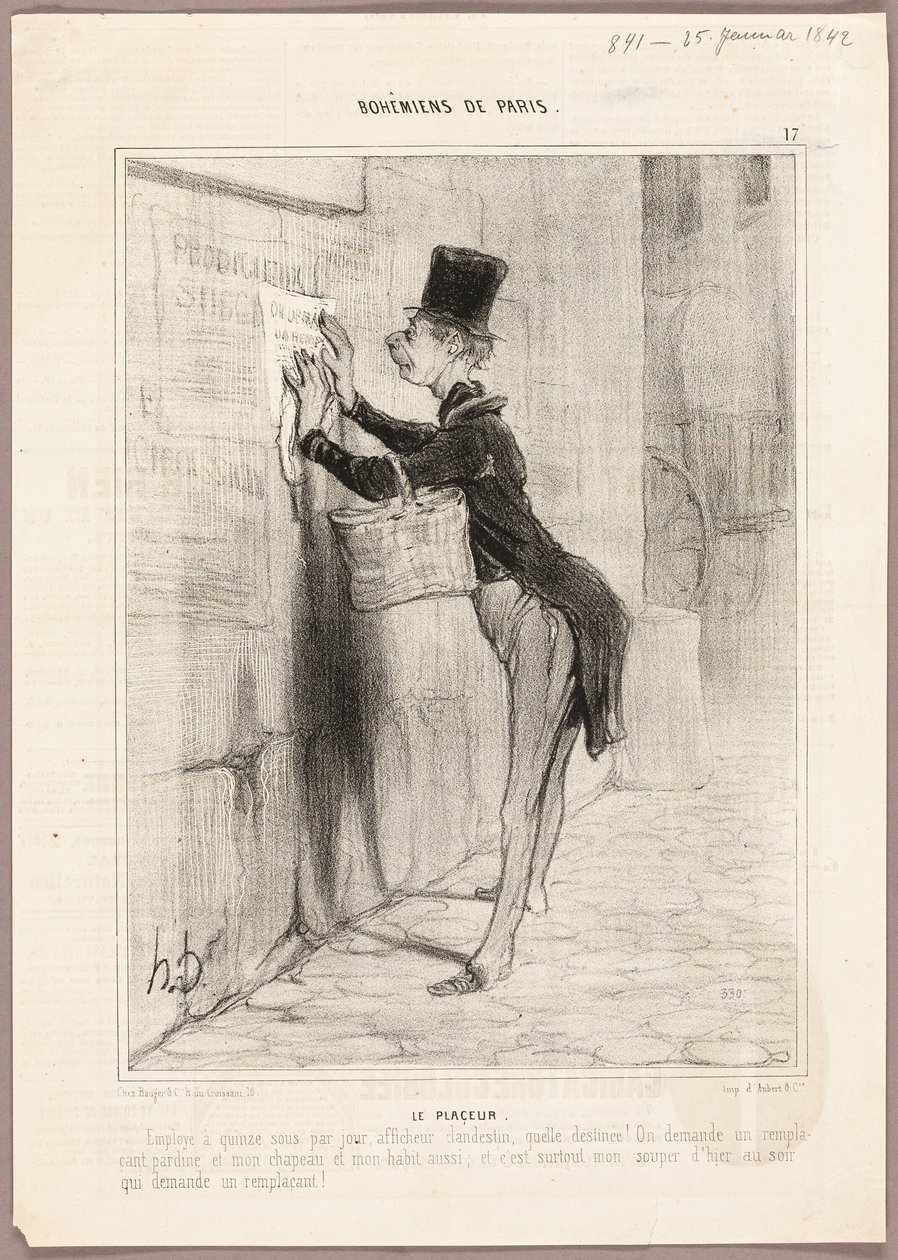 Plakatmanden, planche 17 fra Bohémiens de Paris af Honoré Victorin Daumier