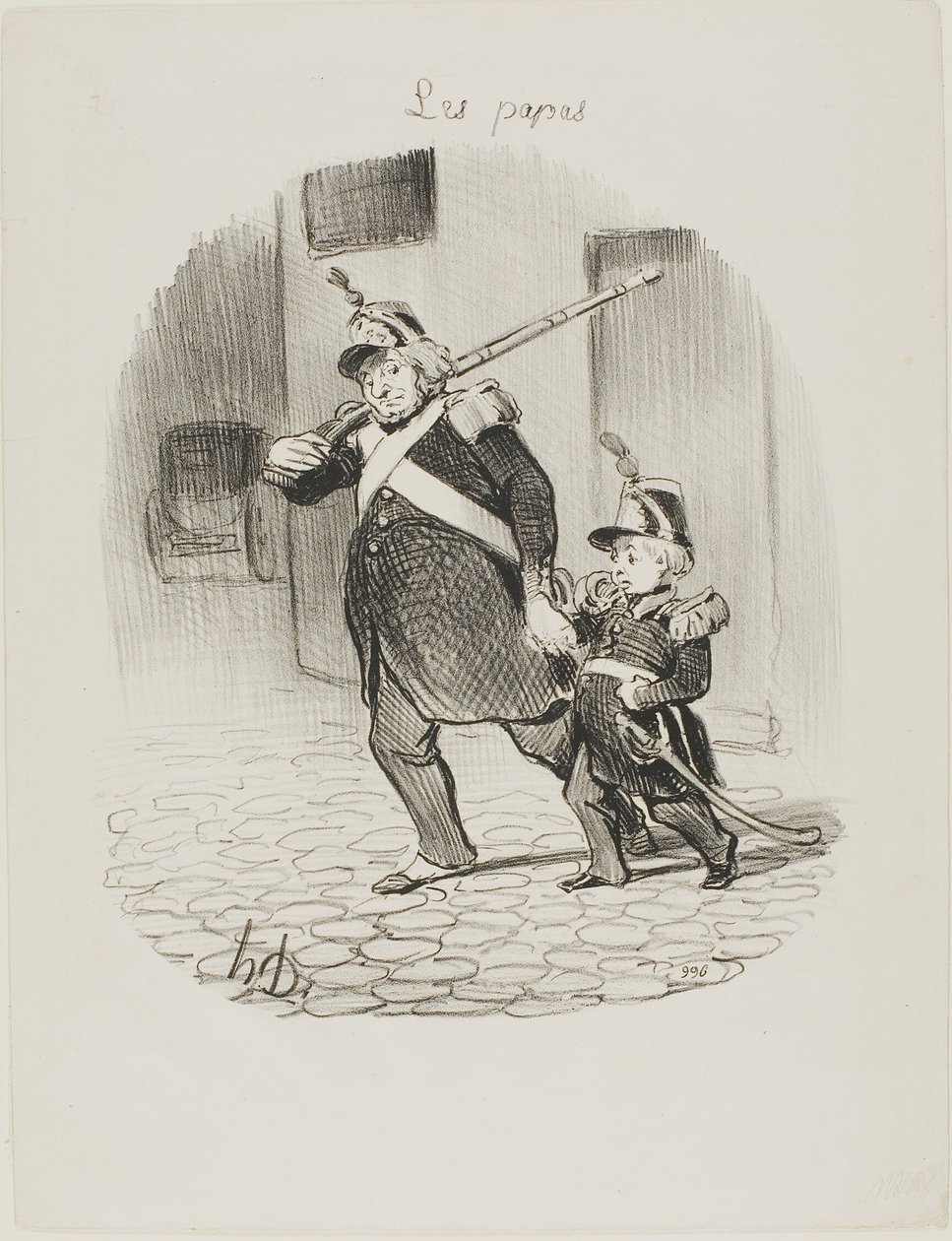Dagen for den store parade, planche 6 fra Les Papas af Honoré Victorin Daumier