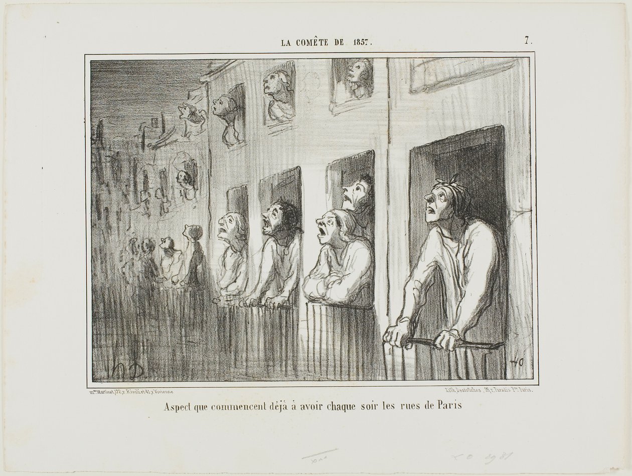 Gaderne i Paris begynder at se sådan ud hver aften, planche 7 fra La Cométe De 1857 af Honoré Victorin Daumier