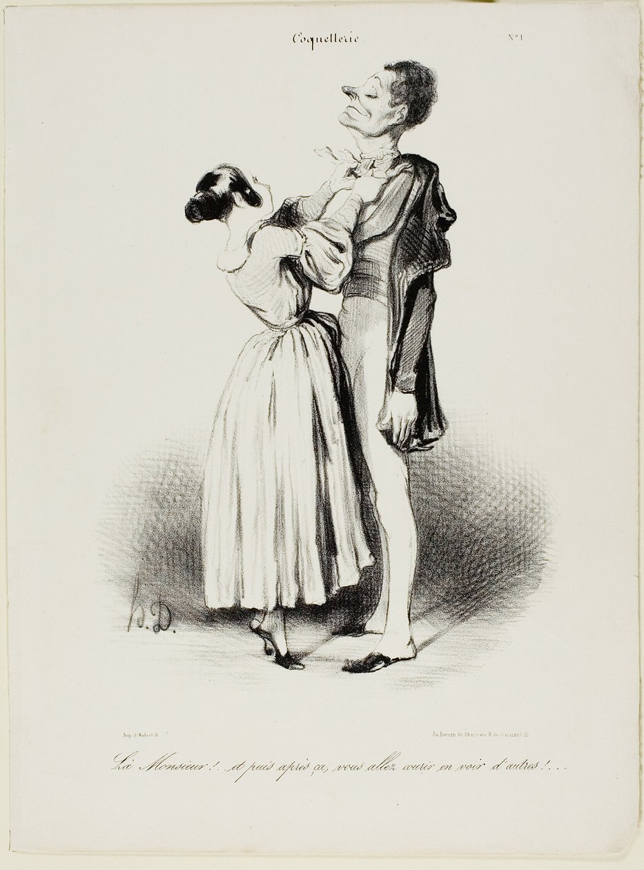 "Der er du, min kære...., og nu vil du sikkert gå efter andre piger....," plade 1 fra Coquetterie af Honoré Victorin Daumier